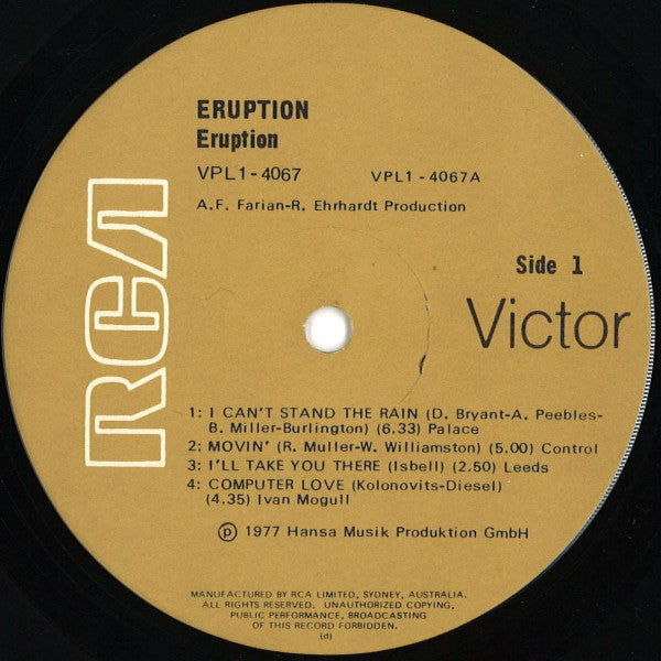 Eruption (4) Featuring Precious Wilson – Eruption – LP, AU 1977