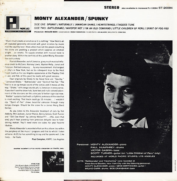 Monty Alexander – Spunky — back cover