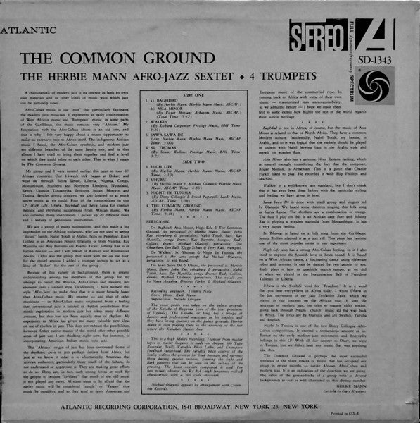 The Herbie Mann Afro-Jazz Sextet + Four Trumpets – The Common Ground — back cover