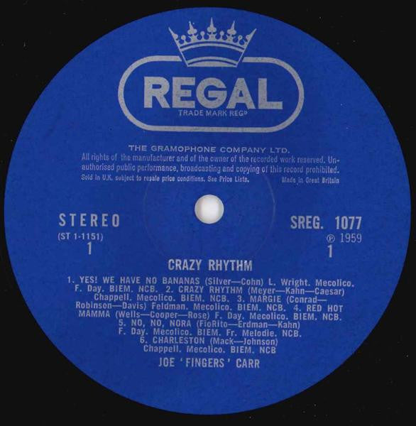 Joe "Fingers" Carr – Crazy Rhythm – LP, UK 1967