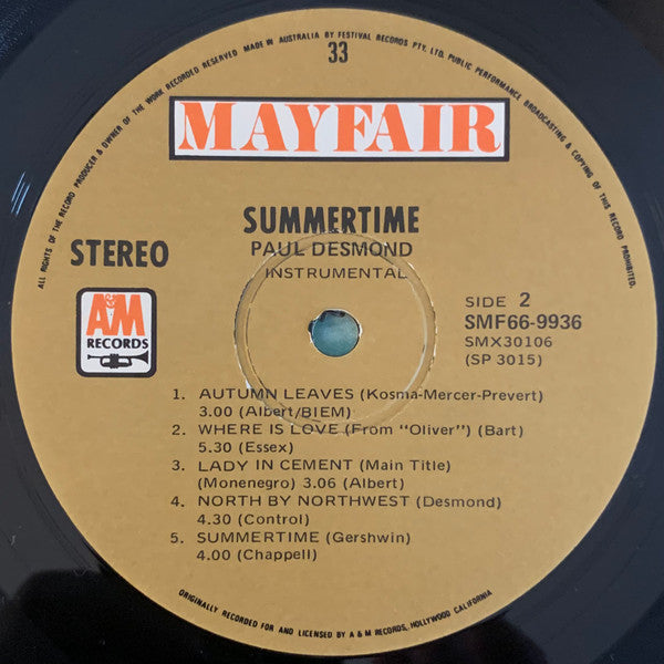 Paul Desmond – Summertime – LP, AU 1969