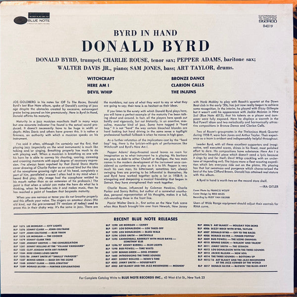Donald Byrd – Byrd In Hand — back cover