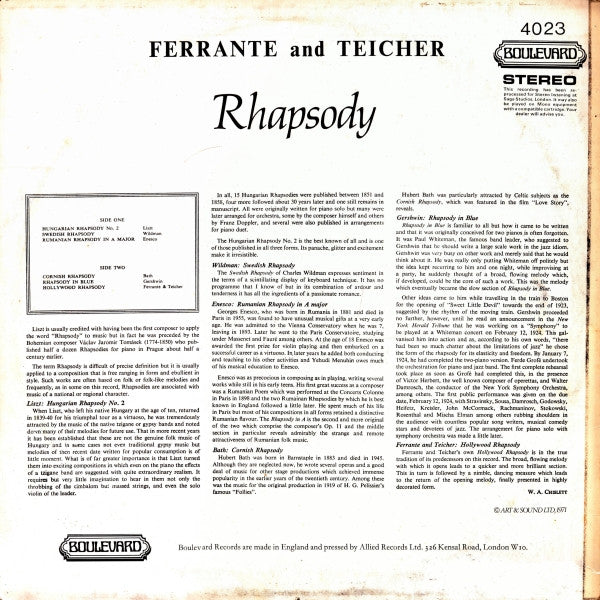 Ferrante & Teicher – Rhapsody — back cover
