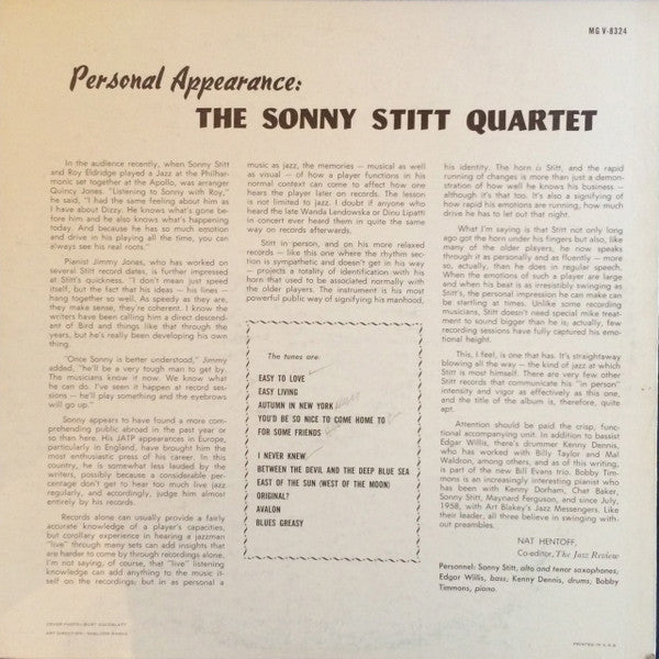Sonny Stitt Quartet – Personal Appearance — back cover