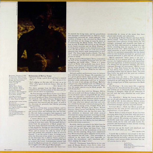 McCoy Tyner – Extensions — back cover