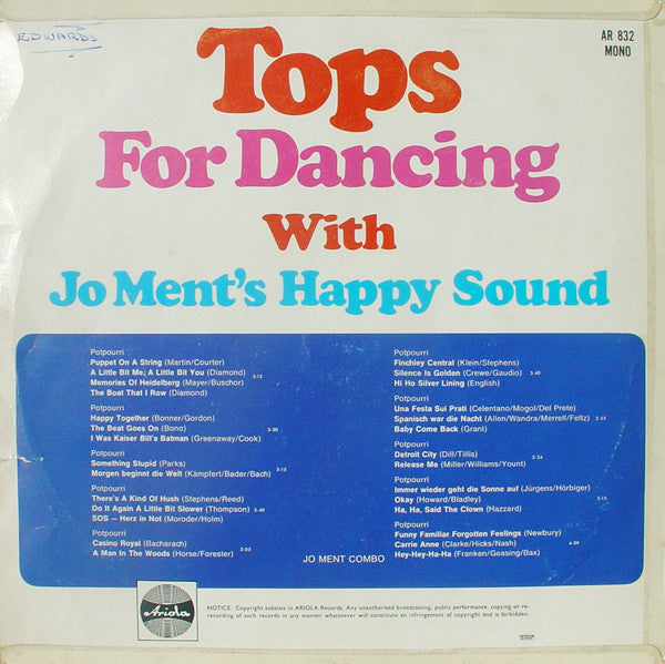 Jo Ment's Happy Sound – Tops For Dancing — back cover
