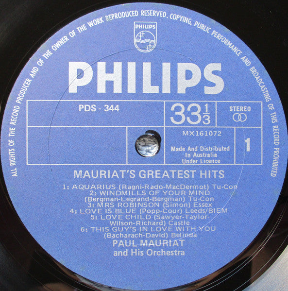 Paul Mauriat And His Orchestra – Mauriat's Greatest Hits – LP, AU