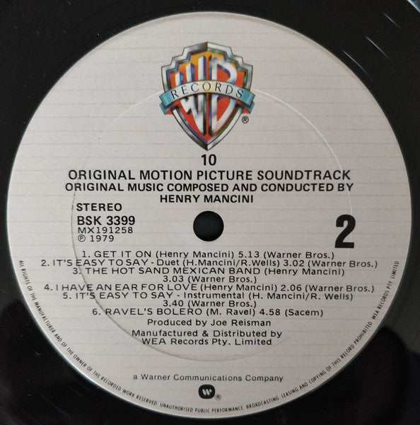 Henry Mancini – 10 - Original Motion Picture Sound Track – LP, AU 1979