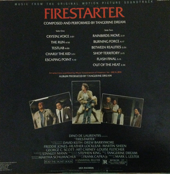 Tangerine Dream – Firestarter (Music From The Original Motion Picture Soundtrack) — back cover