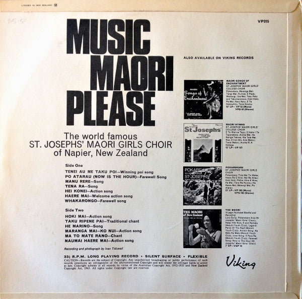 St. Joseph's Maori Girls Choir – Music Maori Please — back cover