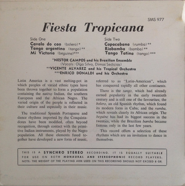 Various – Fiesta Tropicana - Dances From South America — back cover