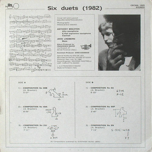 Anthony Braxton Featuring John Lindberg – Six Duets (1982) — back cover