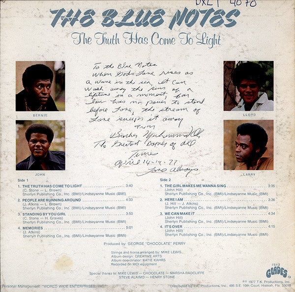 The Blue Notes – The Truth Has Come To Light — back cover