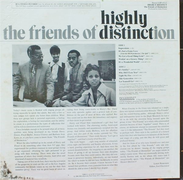 The Friends Of Distinction – Highly Distinct — back cover