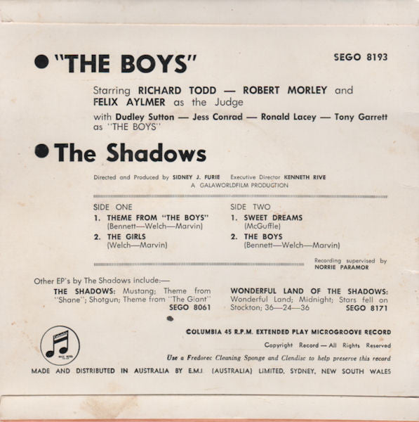 The Shadows – Theme Music From "The Boys" — back cover