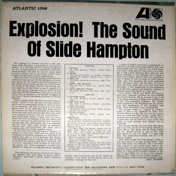 Slide Hampton – Explosion! The Sound Of Slide Hampton — back cover