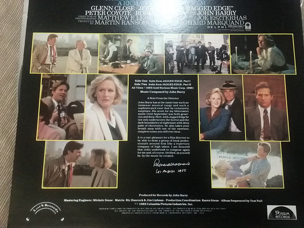 John Barry – Jagged Edge — back cover