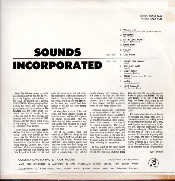 Sounds Incorporated – Sounds Incorporated — back cover
