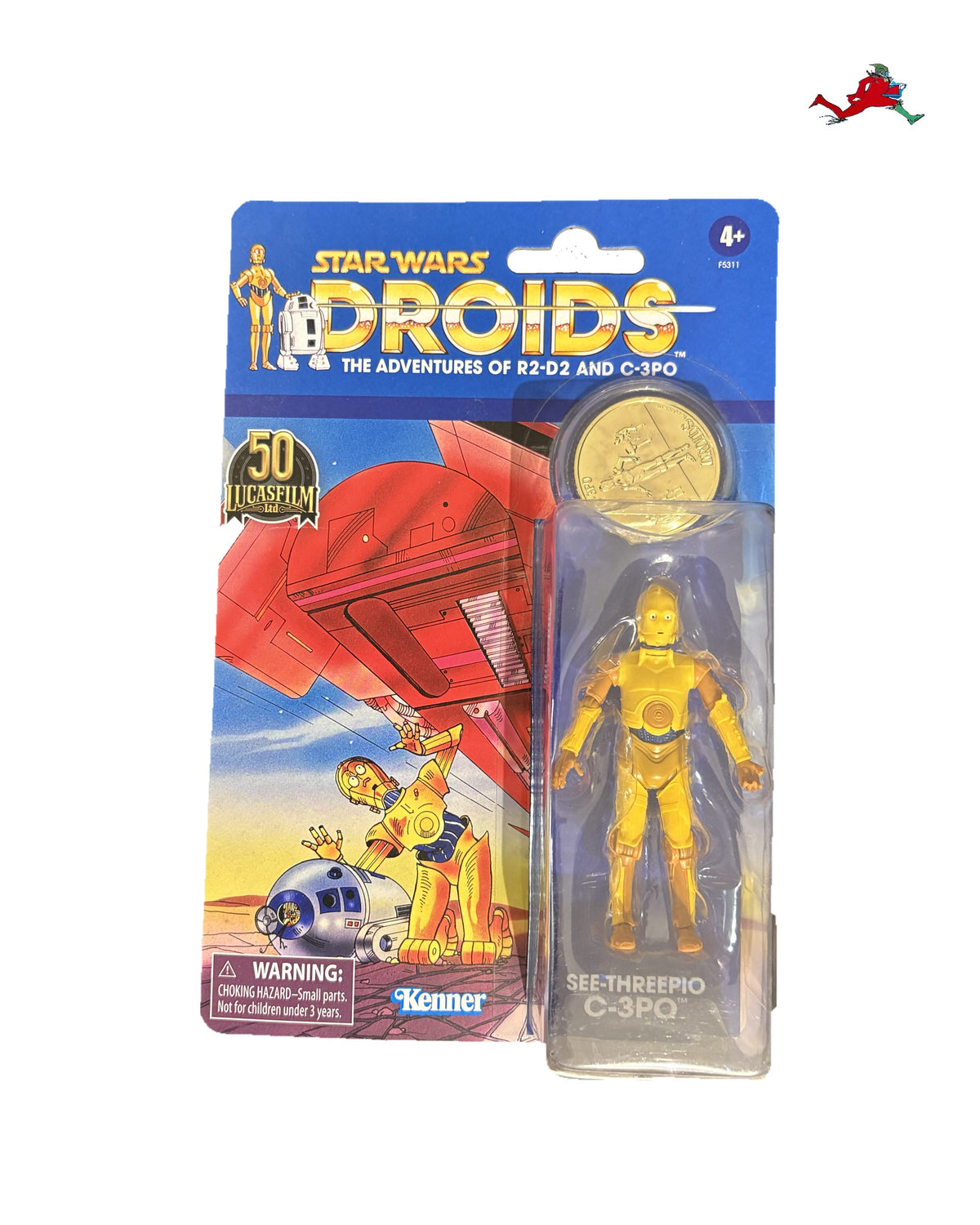 Star Wars Droids C-3PO Retro Figure with Lucasfilm 50th Anniversary Coin (Kenner, 2021) — front
